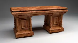 Visualisation 3D d'une grande table en bois ornée